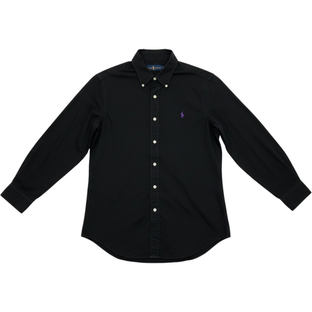 Ralph Lauren Mens Black Cotton Button Down Shirt Purple Pony Logo Small
